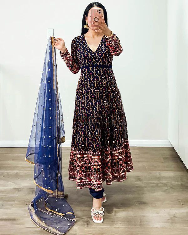 ELEGANT FOAX GEORGETTE TOP & MICRO PANT SET WITH SOFT NET DUPATTA
