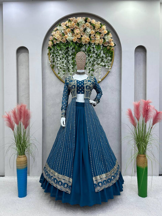 STYLISH FAUX GEORGETTE LEHENGA SET WITH SEQUIN & THREAD EMBROIDERY – PERFECT FOR WEDDINGS & FESTIVE OCCASIONS