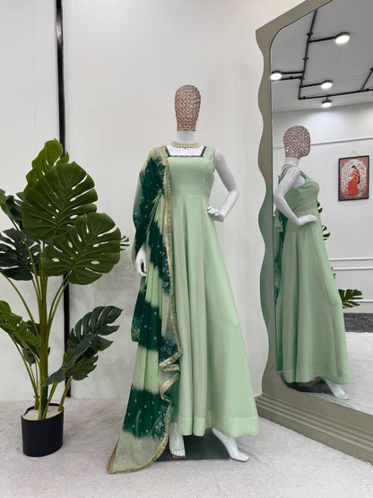 ELEGANT DESIGNER GOWN IN HEAVY STAR GEORGETTE WITH DIGITAL PRINT DUPATTA
