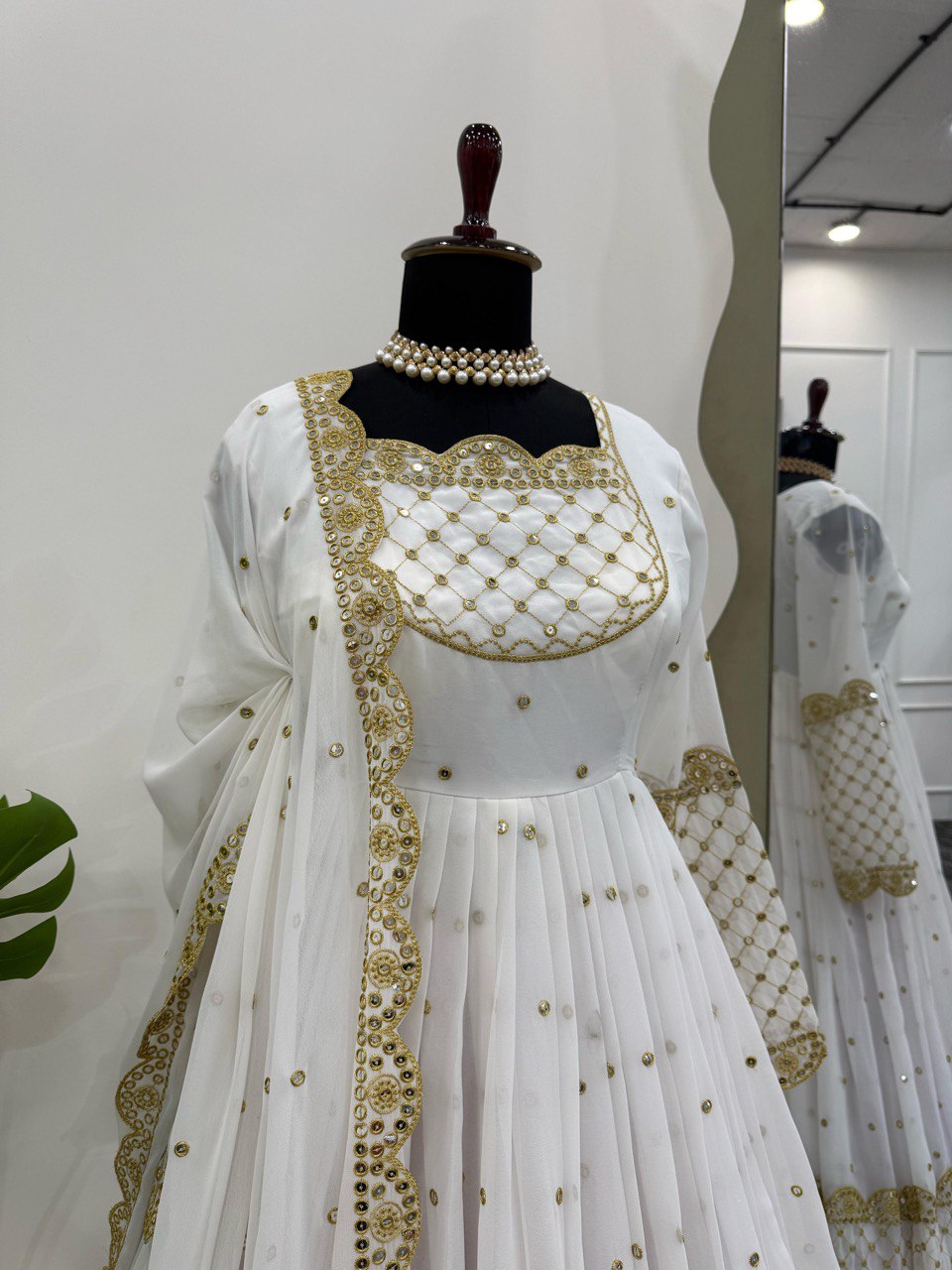 LUXURIOUS DESIGNER GOWN IN FAUX GEORGETTE WITH THREAD & 9MM SEQUENCE WORK