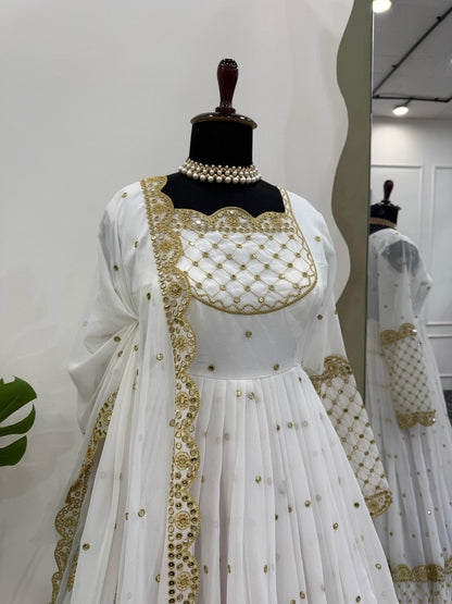 LUXURIOUS DESIGNER GOWN IN FAUX GEORGETTE WITH THREAD & 9MM SEQUENCE WORK