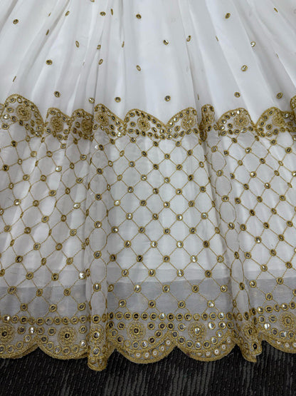 LUXURIOUS DESIGNER GOWN IN FAUX GEORGETTE WITH THREAD & 9MM SEQUENCE WORK
