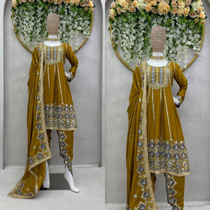 GRACEFUL DESIGNER SUIT IN CHINON SILK WITH 9MM SEQUENCE & THREAD WORK – TRENDY ETHNIC WEAR