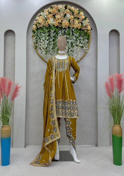 GRACEFUL DESIGNER SUIT IN CHINON SILK WITH 9MM SEQUENCE & THREAD WORK – TRENDY ETHNIC WEAR