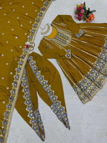 GRACEFUL DESIGNER SUIT IN CHINON SILK WITH 9MM SEQUENCE & THREAD WORK – TRENDY ETHNIC WEAR
