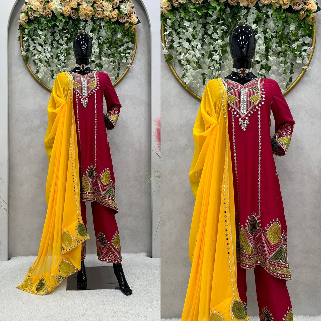 ELEGANT DESIGNER SUIT IN CHINON FABRIC WITH THREAD & 9MM SEQUIN WORK – A PERFECT ETHNIC WEAR