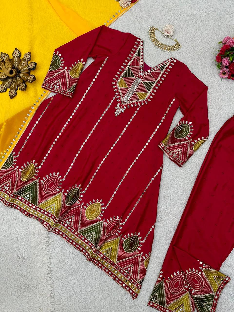 ELEGANT DESIGNER SUIT IN CHINON FABRIC WITH THREAD & 9MM SEQUIN WORK – A PERFECT ETHNIC WEAR