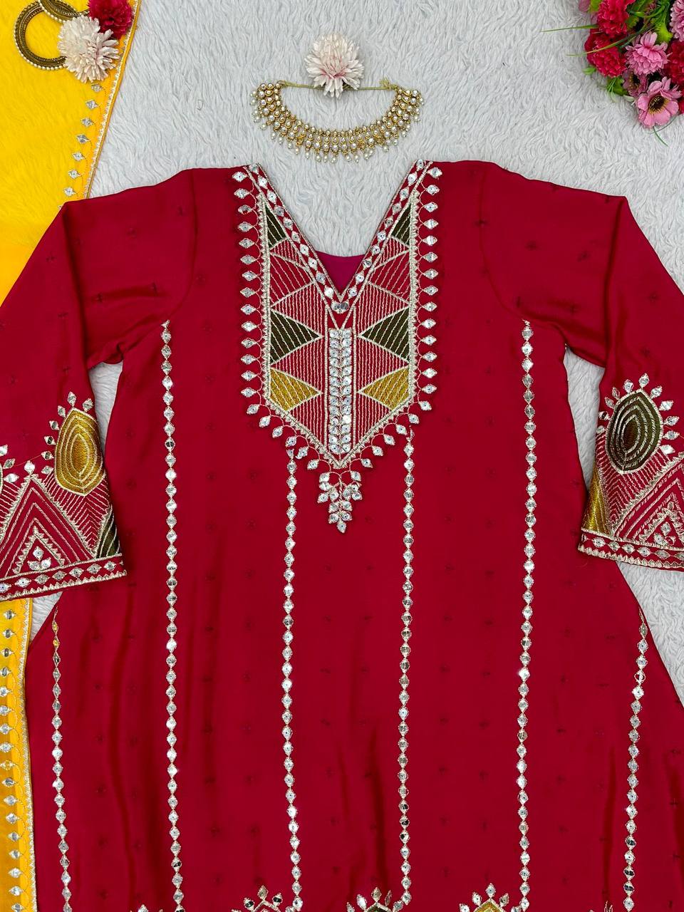 ELEGANT DESIGNER SUIT IN CHINON FABRIC WITH THREAD & 9MM SEQUIN WORK – A PERFECT ETHNIC WEAR