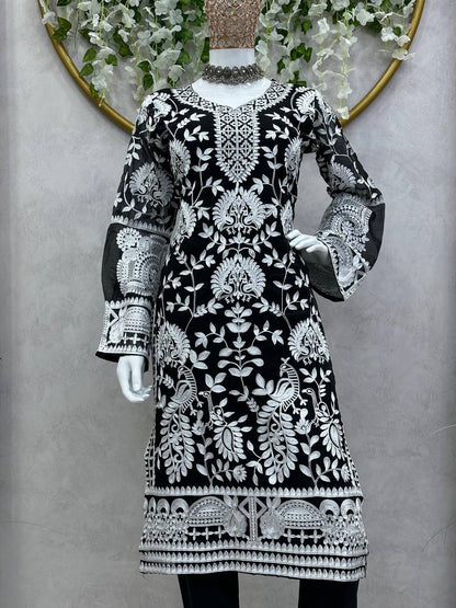 ELEGANT DESIGNER SUIT IN HEAVY FAUX GEORGETTE WITH CHAIN-STITCH WORK – A PERFECT BLEND OF STYLE & COMFORT