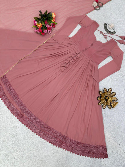 ELEGANT DESIGNER GOWN IN FAUX GEORGETTE WITH LACE WORK & TASSELS – A PERFECT BLEND OF GRACE & STYLE