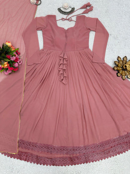 ELEGANT DESIGNER GOWN IN FAUX GEORGETTE WITH LACE WORK & TASSELS – A PERFECT BLEND OF GRACE & STYLE