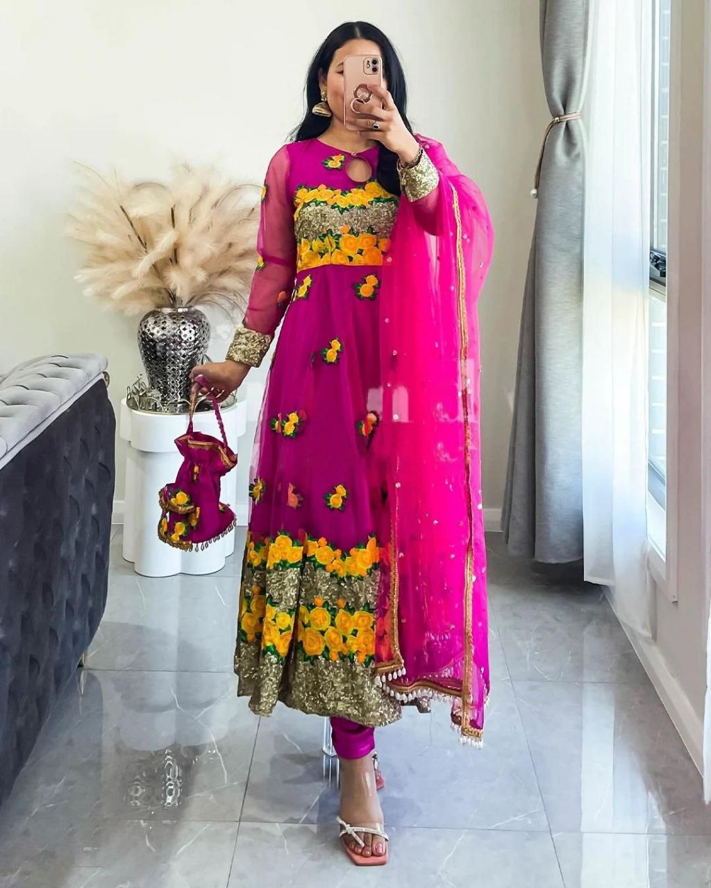 ELEGANT DESIGNER SUIT – SOFT NET WITH THREAD & SEQUENCE WORK