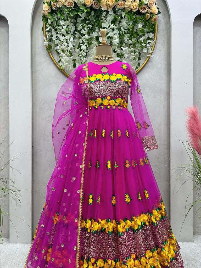 ELEGANT DESIGNER SUIT – SOFT NET WITH THREAD & SEQUENCE WORK
