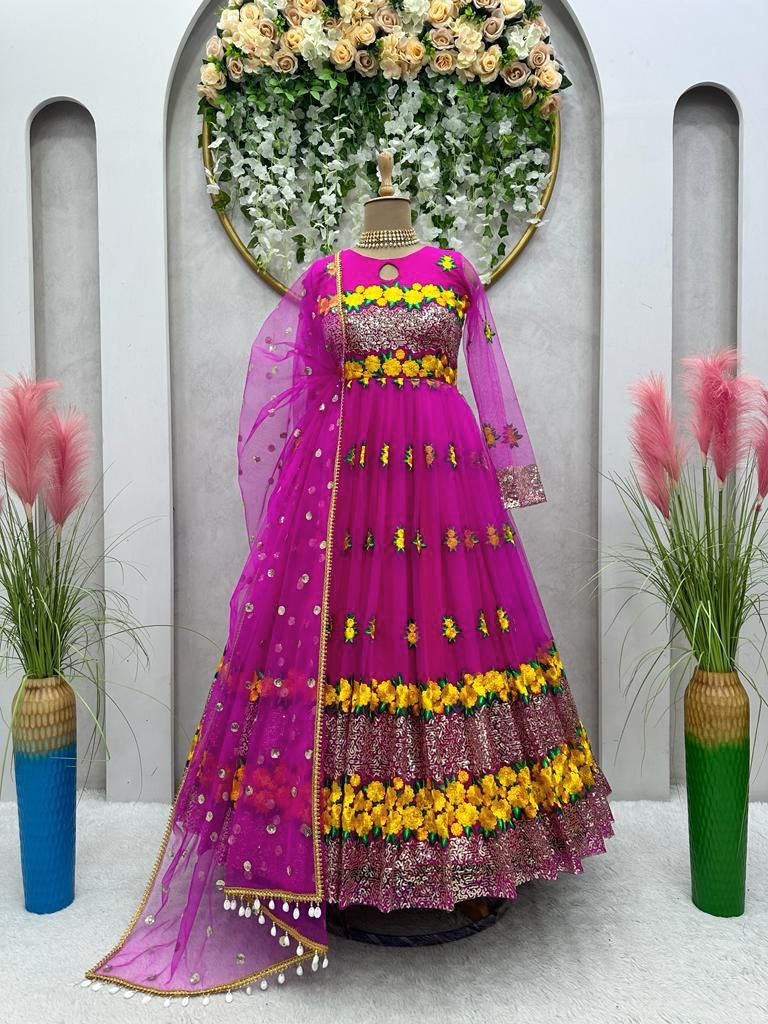 ELEGANT DESIGNER SUIT – SOFT NET WITH THREAD & SEQUENCE WORK
