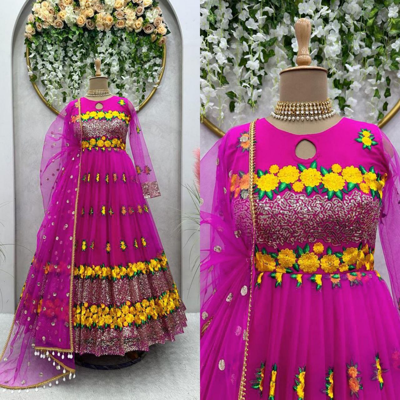 ELEGANT DESIGNER SUIT – SOFT NET WITH THREAD & SEQUENCE WORK