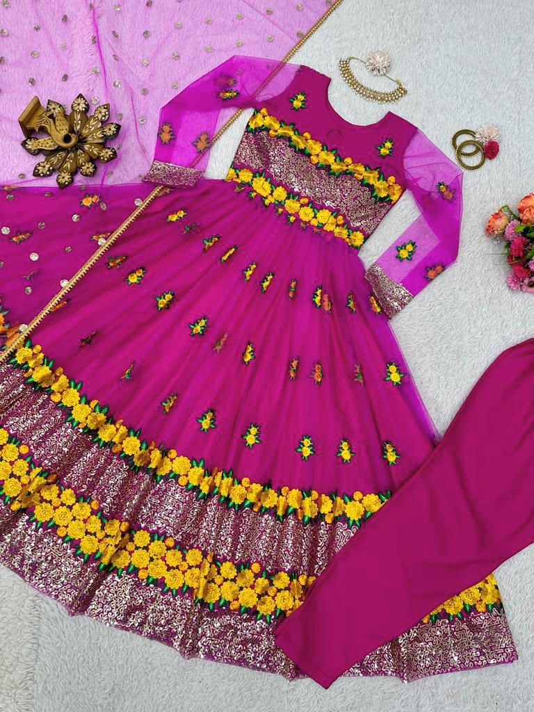 ELEGANT DESIGNER SUIT – SOFT NET WITH THREAD & SEQUENCE WORK