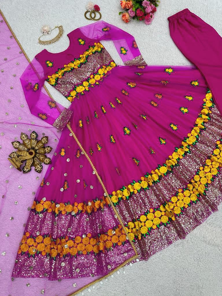 ELEGANT DESIGNER SUIT – SOFT NET WITH THREAD & SEQUENCE WORK