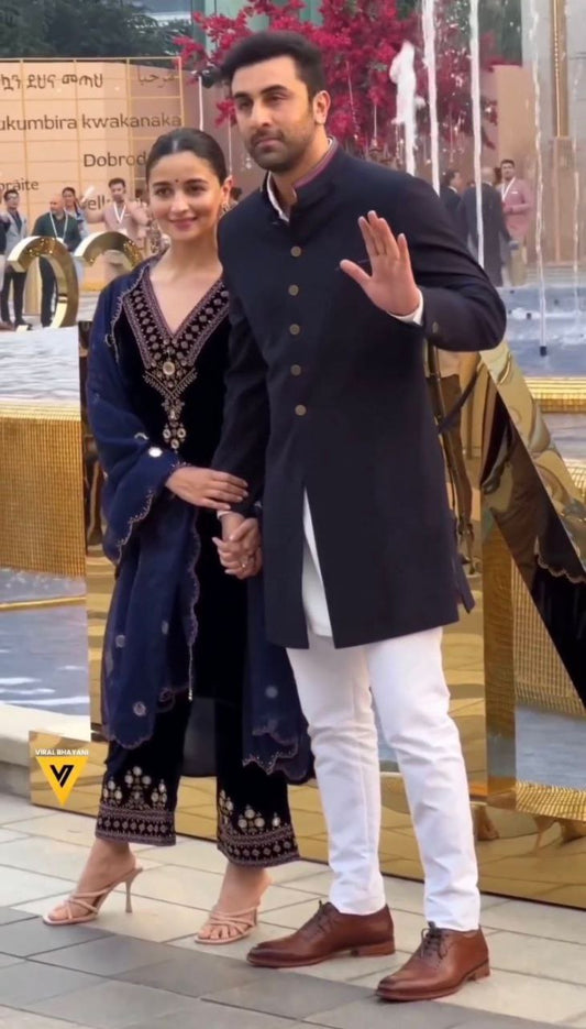 EXQUISITE DESIGNER VELVET SUIT WITH REAL MIRROR & THREAD WORK