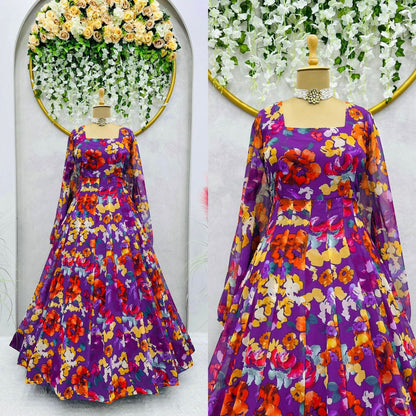 BUY DESIGNER DIGITAL PRINT GOWN IN HEAVY FAUX GEORGETTE – ELEGANT & STYLISH