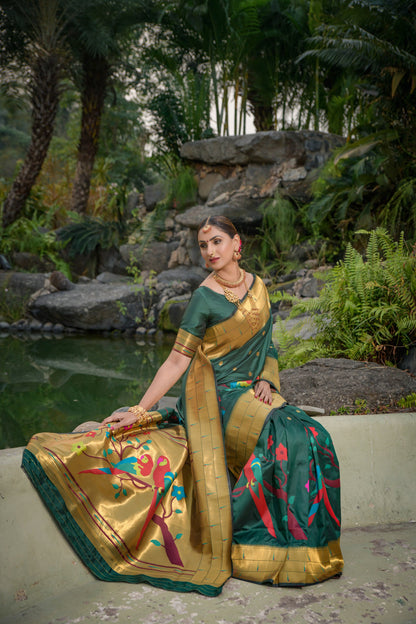 LUXURIOUS PAITHANI PURE SILK HANDLOOM SAREE WITH PURE GOLD ZARI