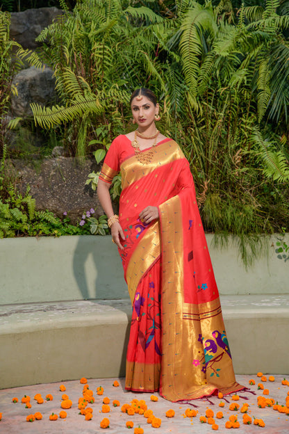 LUXURIOUS PAITHANI PURE SILK HANDLOOM SAREE WITH PURE GOLD ZARI