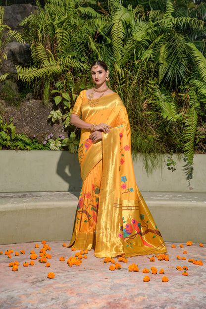 LUXURIOUS PAITHANI PURE SILK HANDLOOM SAREE WITH PURE GOLD ZARI