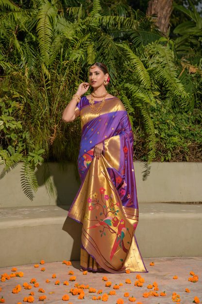 LUXURIOUS PAITHANI PURE SILK HANDLOOM SAREE WITH PURE GOLD ZARI