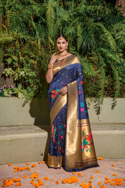 LUXURIOUS PAITHANI PURE SILK HANDLOOM SAREE WITH PURE GOLD ZARI