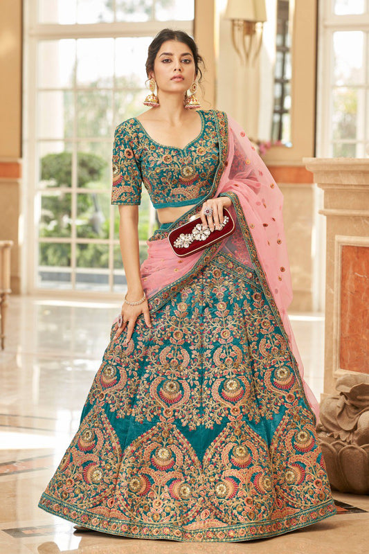 LUXURIOUS VELVET LEHENGA WITH EXQUISITE THREAD, ZARI, DORI & SEQUINS EMBROIDERY