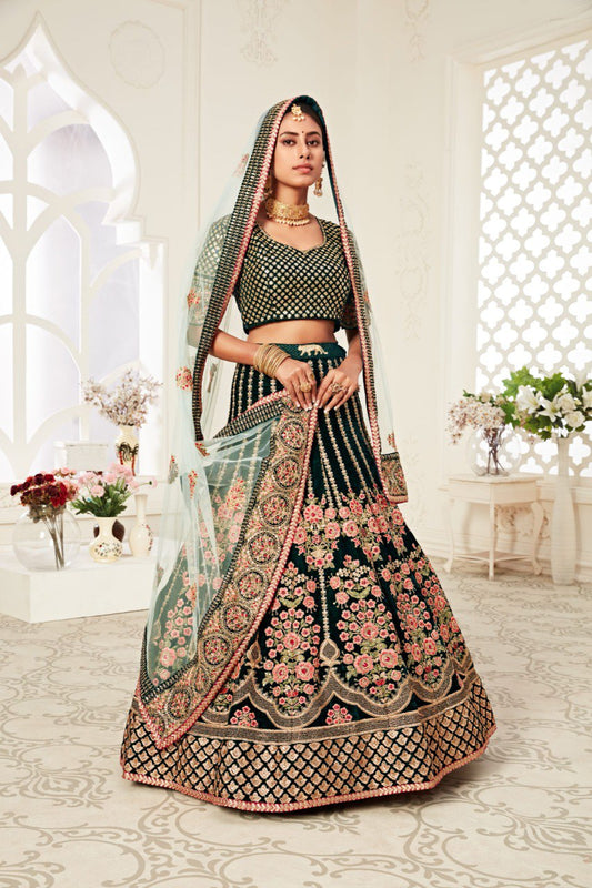 ROYAL VELVET LEHENGA WITH THREAD, DORI, ZARI, SEQUINS & DIAMOND WORK