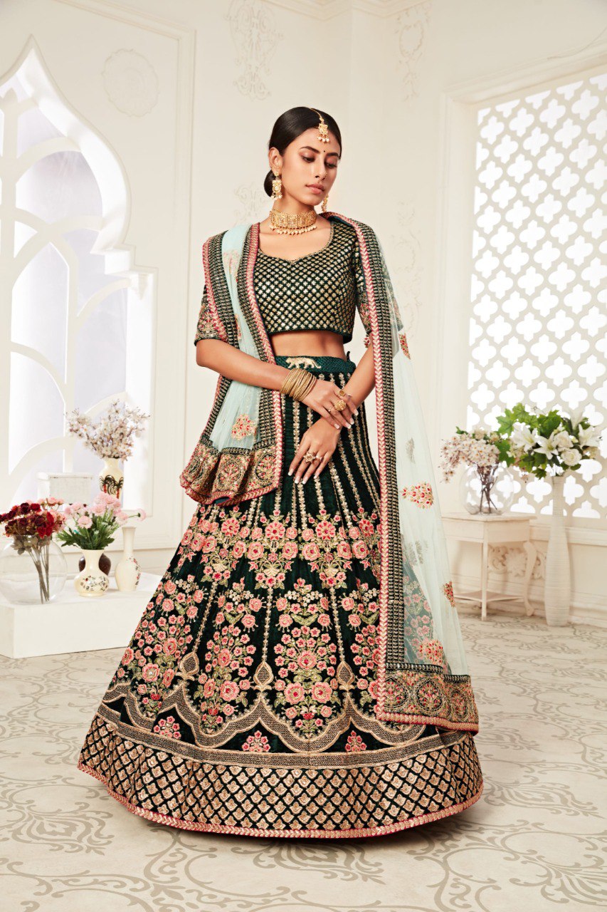 ROYAL VELVET LEHENGA WITH THREAD, DORI, ZARI, SEQUINS & DIAMOND WORK