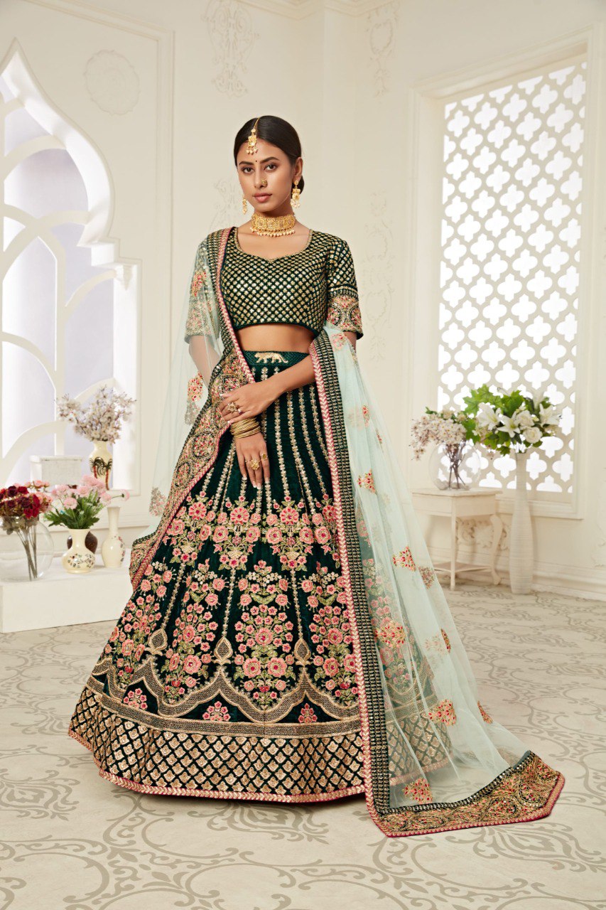 ROYAL VELVET LEHENGA WITH THREAD, DORI, ZARI, SEQUINS & DIAMOND WORK
