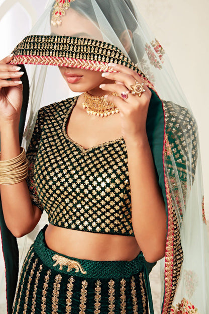 ROYAL VELVET LEHENGA WITH THREAD, DORI, ZARI, SEQUINS & DIAMOND WORK
