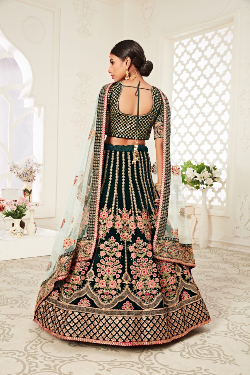 ROYAL VELVET LEHENGA WITH THREAD, DORI, ZARI, SEQUINS & DIAMOND WORK