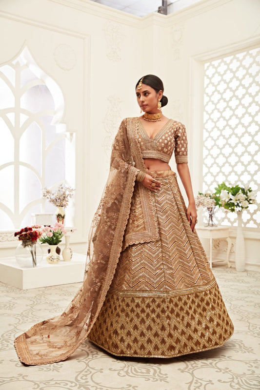 ELEGANT SLUB SILK LEHENGA WITH THREAD, ZARI, DORI & SEQUINS EMBROIDERY