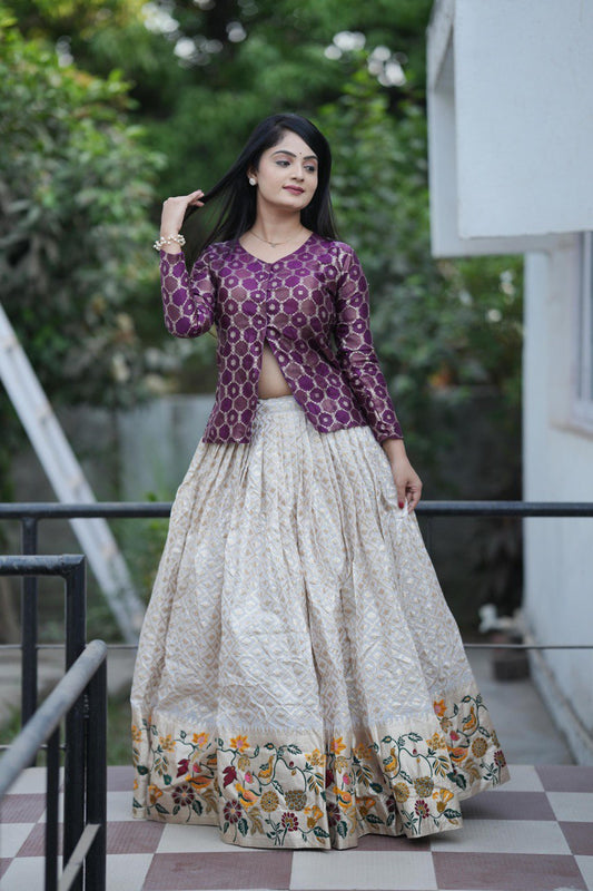 NEW ARRIVAL – DESIGNER PAITHANI SILK CORDSET WITH JACQUARD LEHENGA & ZARI KOTI – FULLY STITCHED