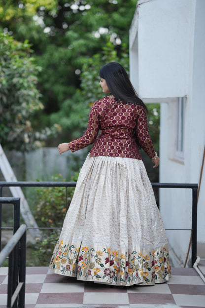 NEW ARRIVAL – DESIGNER PAITHANI SILK CORDSET WITH JACQUARD LEHENGA & ZARI KOTI – FULLY STITCHED