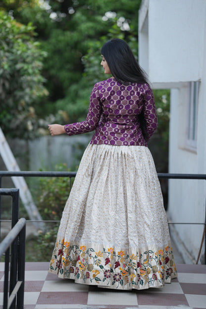 NEW ARRIVAL – DESIGNER PAITHANI SILK CORDSET WITH JACQUARD LEHENGA & ZARI KOTI – FULLY STITCHED