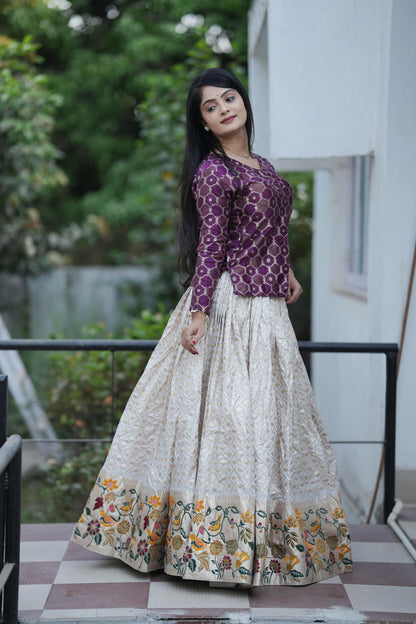 NEW ARRIVAL – DESIGNER PAITHANI SILK CORDSET WITH JACQUARD LEHENGA & ZARI KOTI – FULLY STITCHED