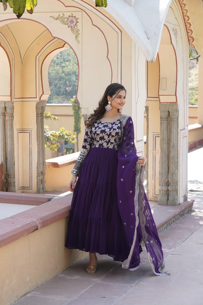 DESIGNER FAUX BLOOMING GOWN WITH SEQUINS EMBROIDERED DUPATTA
