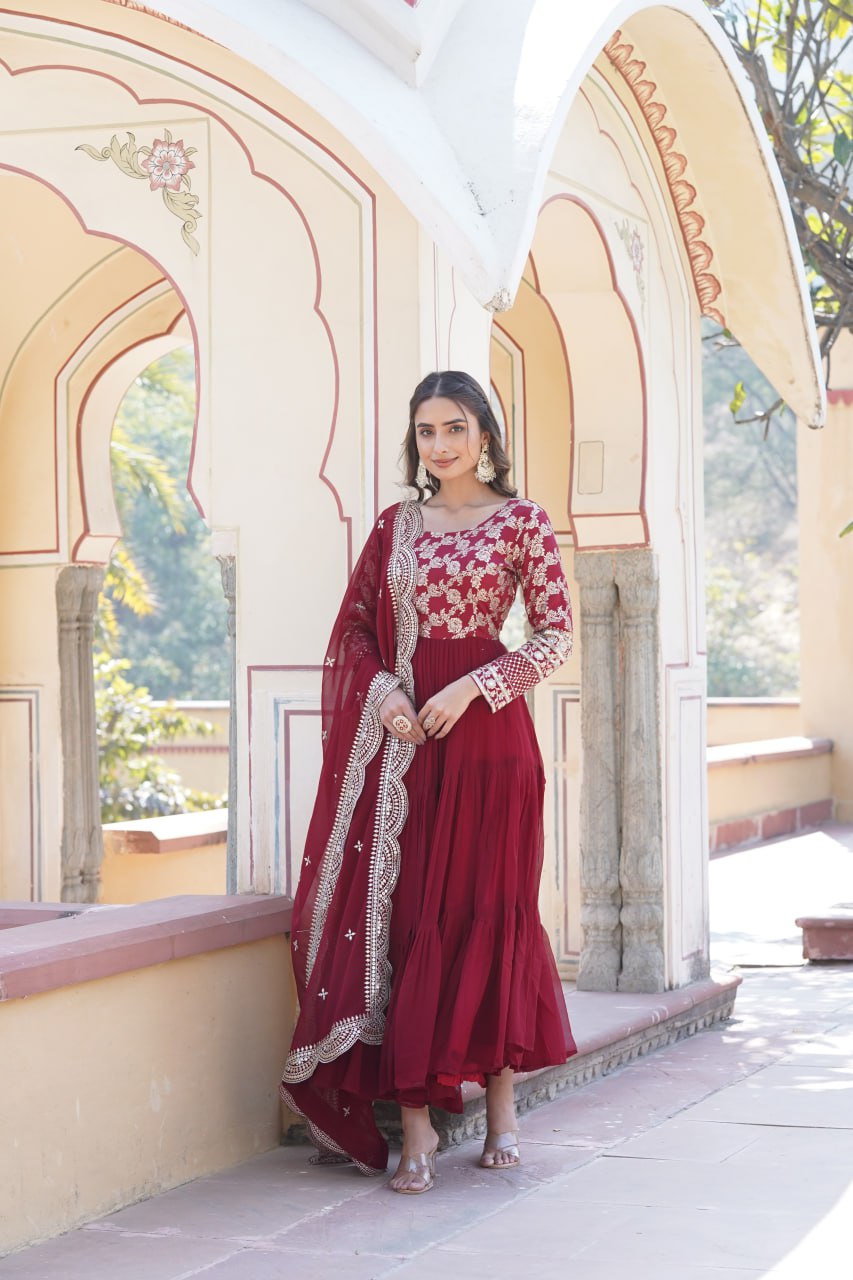 DESIGNER FAUX BLOOMING GOWN WITH SEQUINS EMBROIDERED DUPATTA