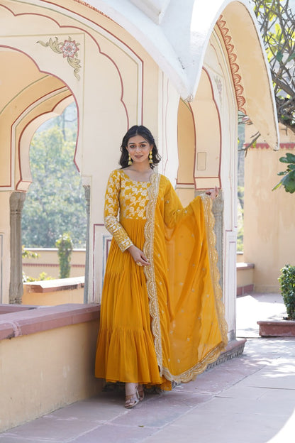 DESIGNER FAUX BLOOMING GOWN WITH SEQUINS EMBROIDERED DUPATTA