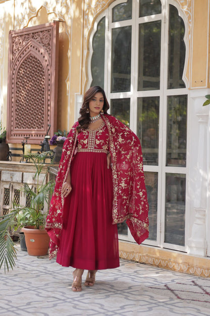 FAUX BLOOMING EMBROIDERED GOWN WITH DESIGNER SEQUINS DUPATTA FOR WOMEN