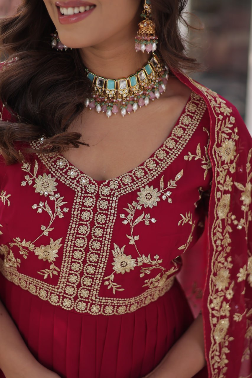 FAUX BLOOMING EMBROIDERED GOWN WITH DESIGNER SEQUINS DUPATTA FOR WOMEN