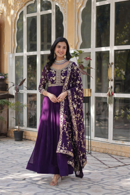 FAUX BLOOMING EMBROIDERED GOWN WITH DESIGNER SEQUINS DUPATTA FOR WOMEN