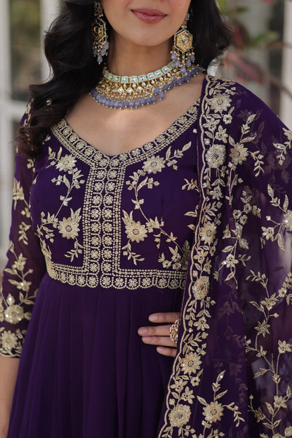 FAUX BLOOMING EMBROIDERED GOWN WITH DESIGNER SEQUINS DUPATTA FOR WOMEN