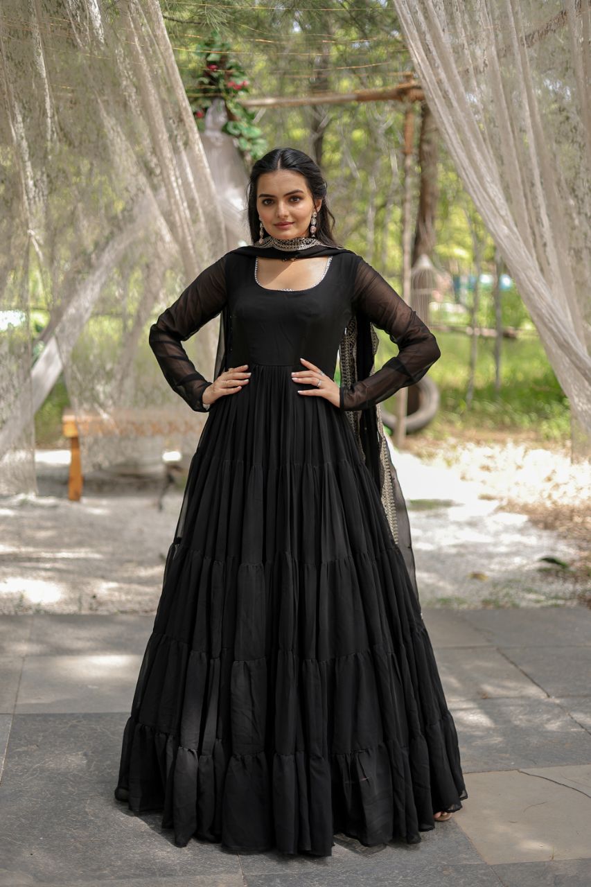 ELEGANT DESIGNER FAUX GEORGETTE GOWN WITH SEQUIN EMBROIDERED DUPATTA