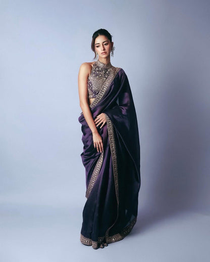 ELEGANT DESIGNER JIMMY CHU SAREE WITH THREAD & SEQUINS EMBROIDERY | UNSTITCHED BLOUSE PIECE