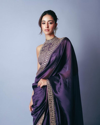 ELEGANT DESIGNER JIMMY CHU SAREE WITH THREAD & SEQUINS EMBROIDERY | UNSTITCHED BLOUSE PIECE