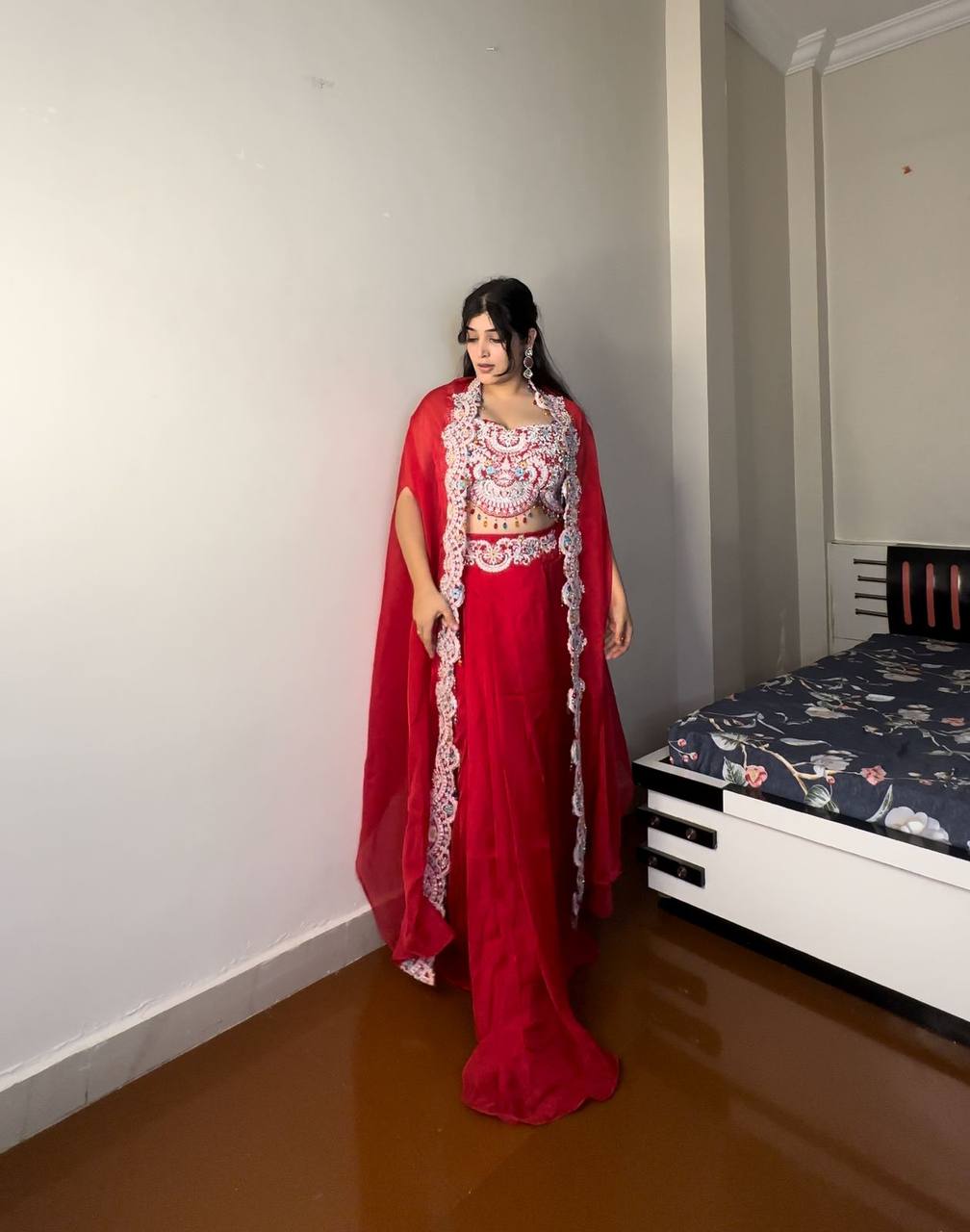 PREMIUM INDO-WESTERN THREE-PIECE DHOTI SET WITH BLOUSE, KOTI & BELT – SEQUINS EMBROIDERED GEORGETTE